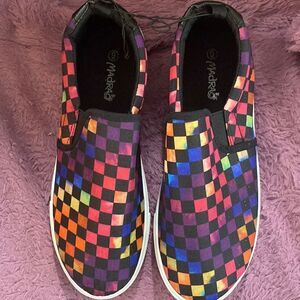 Rainbow Checkered Slip Ons‎